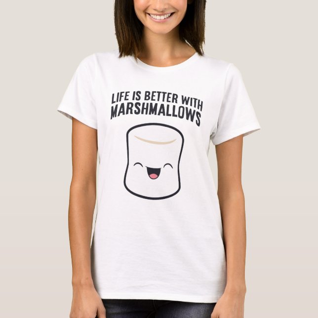 Camiseta A vida é melhor com marshmallows, marshmallow (Frente)