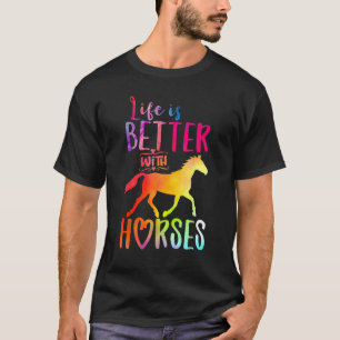 Camiseta A vida é melhor com meninas montando cavalos fofos