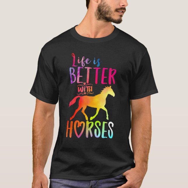 Camiseta A vida é melhor com meninas montando cavalos fofos (Frente)