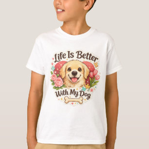 Camiseta A Vida É Melhor Com Meu Cachorro Fofo Retriever Go