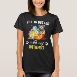 Camiseta A Vida É Melhor Com Meu Cachorro Rottweiler Feliz