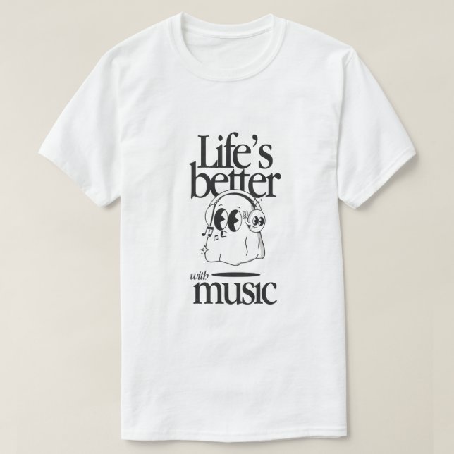 Camiseta "A vida é melhor com música" (Frente do Design)