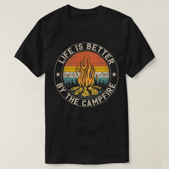 Camiseta A vida é melhor com o Camping Campfire Pu (Frente do Design)
