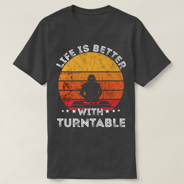 Camiseta A Vida É Melhor Com O Retro Vinta Dj Musical Turná (Frente do Design)