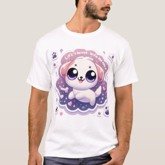 Camiseta A vida é melhor com Pata Kawaii Puppy Pet Lover
