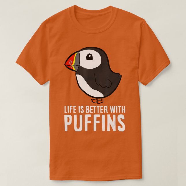 Camiseta A Vida É Melhor Com Puffins Cachorros (Frente do Design)