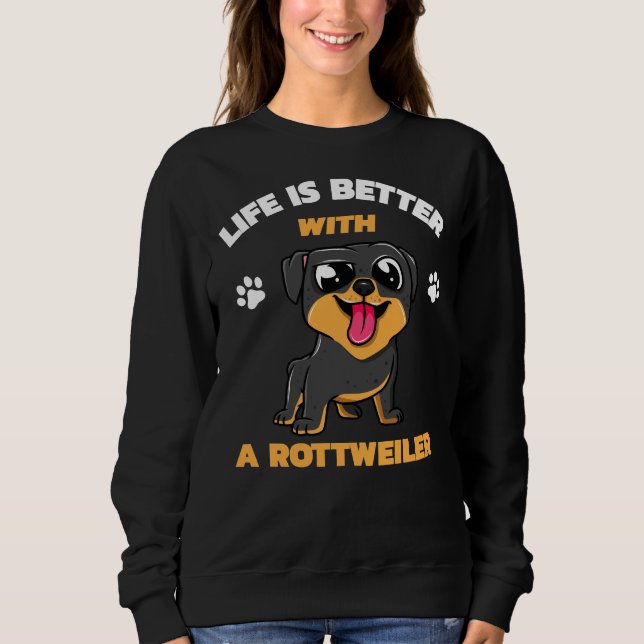 Camiseta A Vida É Melhor Com Teto De Cão Rottweiler (Frente)