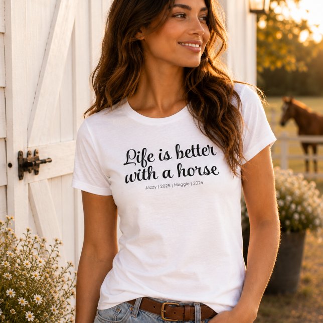 Camiseta A Vida É Melhor Com Um Cavalo Minimal Script Perso (Criador carregado)