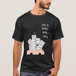 Camiseta A vida é melhor com um gato desenho engraçado unis
