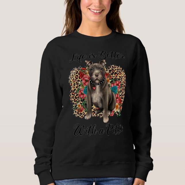 Camiseta A Vida É Melhor Com Um Leopardo Floral Pittie Pitb (Frente)