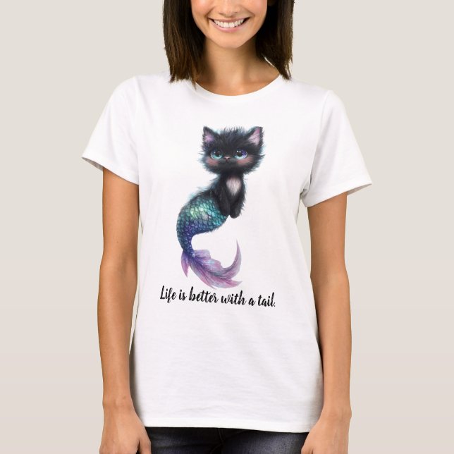 Camiseta A vida é melhor com um rabo. Gato com Cauda de Ser (Frente)