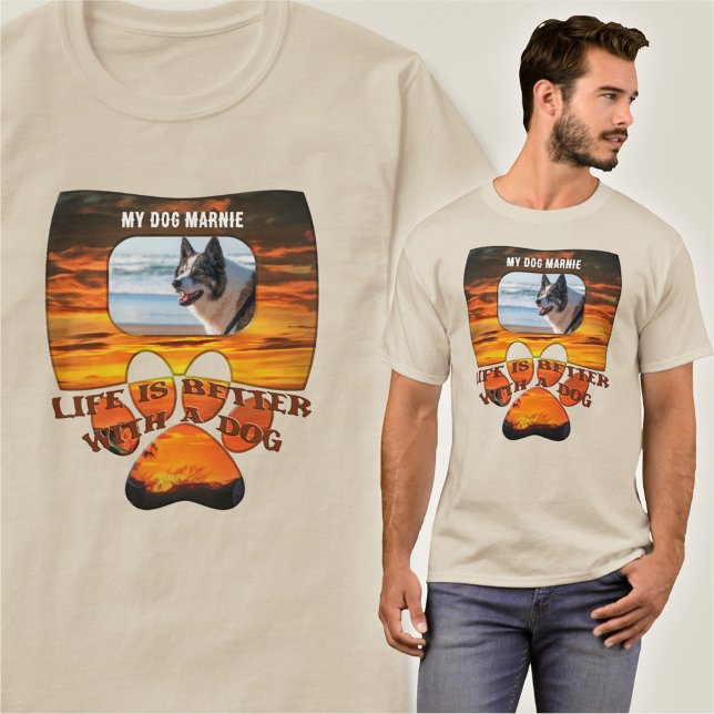 Camiseta A vida é melhor com um Sunset Cachorro 2584 (Criador carregado)