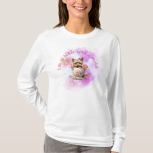 Camiseta A vida é melhor com um Yorkie - Floral Teacup