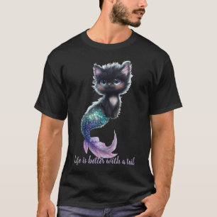 Camiseta A vida é melhor com uma cauda. Gato com Cauda de S