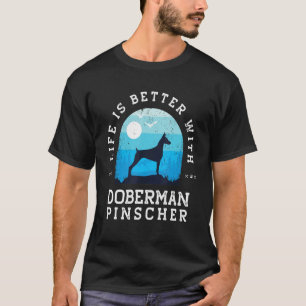 Camiseta A vida é melhor Doberman Pinscher Azul Vintage Mãe