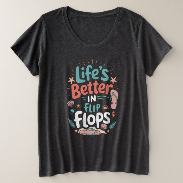 Camiseta A vida é melhor em Flip Flops - Praia Tropical Div (Frente do Design)