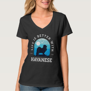 Camiseta A Vida é Melhor Havanese Azul Vintage Cão Mãe Pai