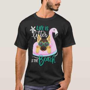 Camiseta A Vida É Melhor Na Praia Cachorro Pastor Alemão