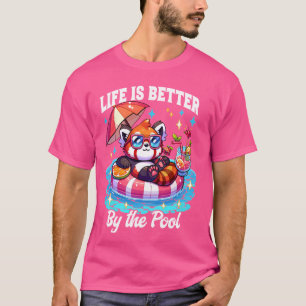 Camiseta A vida é melhor pela Piscina Vermelha Panda Relaxa