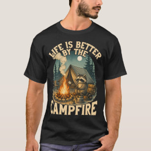 Camiseta A vida é melhor perto da fogueira Smores Raccoon e