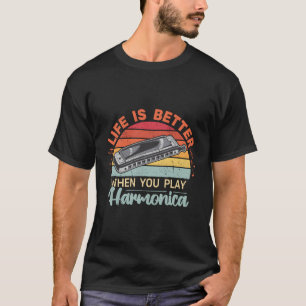 Camiseta A Vida É Melhor Quando Você Joga Harmonica Retro H