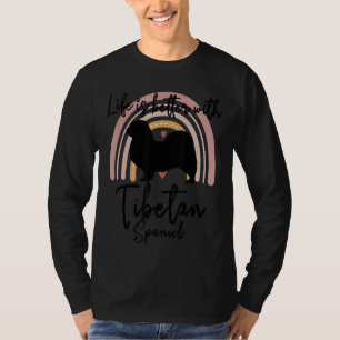 Camiseta A Vida é Melhor Spaniel Tibetano Arco-íris Cachorr
