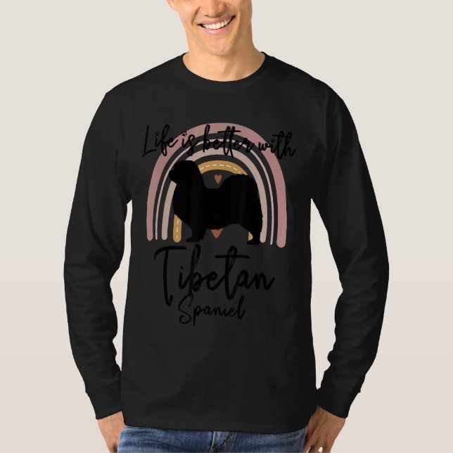 Camiseta A Vida é Melhor Spaniel Tibetano Arco-íris Cachorr (Frente)
