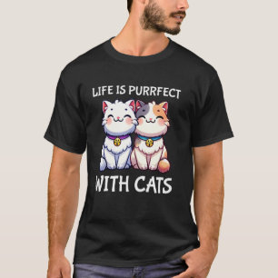 Camiseta A Vida é Perfeita com Gatos Amante de Gatos Divert