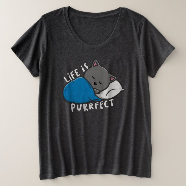 Camiseta A vida é perfeita - Gato adormecido (Frente do Design)