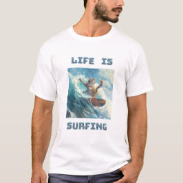 Camiseta A Vida É Surfar | para amantes de surf e gatos
