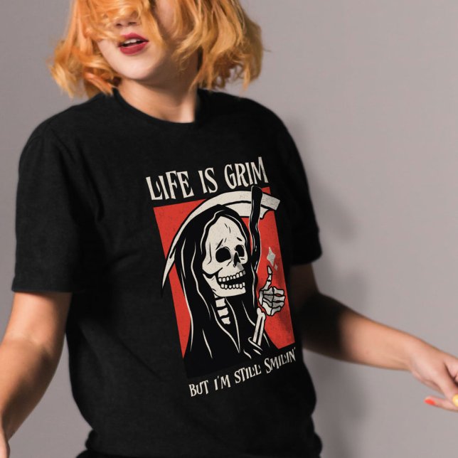 Camiseta A Vida É Um Grim Funny Grim Reaper Engraçado Sarcá (Life Is Grim Funny Grim Reaper Funny Sarcastic Pun T-Shirt)