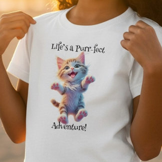 Camiseta A Vida é uma Aventura Perfeita e Fofa Gatinho Voad