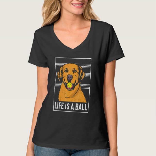 Camiseta A Vida É Uma Bola Design Do Retriever Dourado (Frente)