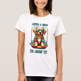 Camiseta A Vida é uma Praia Estou Adorando Cachorro Surfand