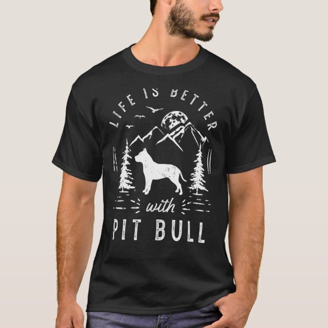 Camiseta A vida em Pitbull é melhor, mãe, Pai cão (Frente)
