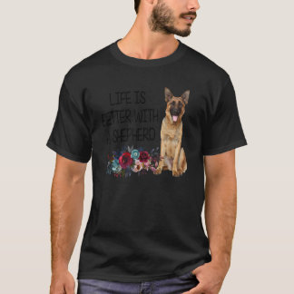 Camiseta A vida floral é melhor com um pastor alemão