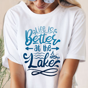 Camiseta A vida gradiente azul é melhor no lago