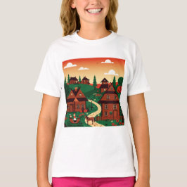 Camiseta A village drawn in an illustration style