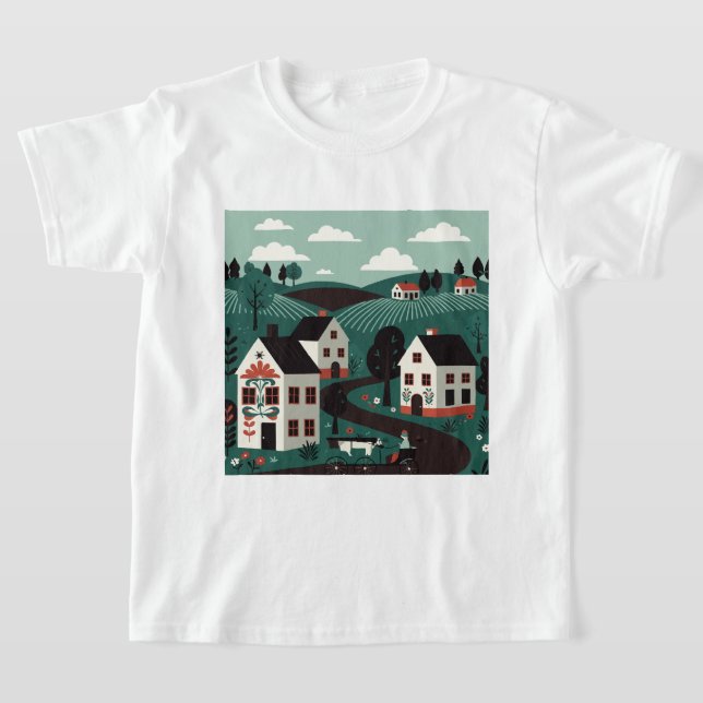 Camiseta A village drawn in an illustration style (Postura )