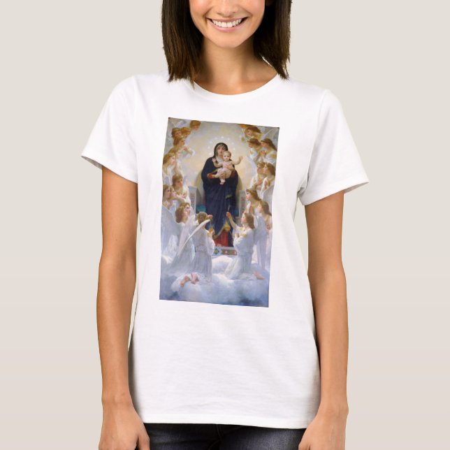 Camiseta A Virgem com Anjos, Bouguereau (Frente)