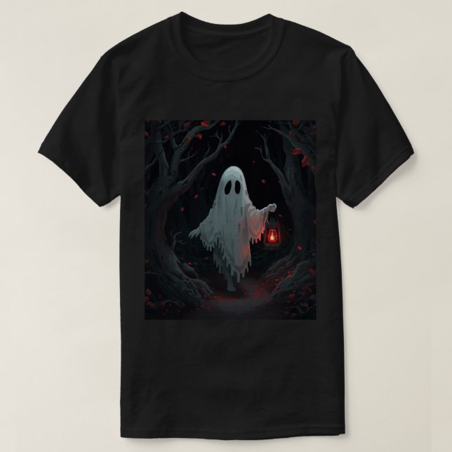 Camiseta A white ghost holding a red lantern in a hamfores (Frente do Design)