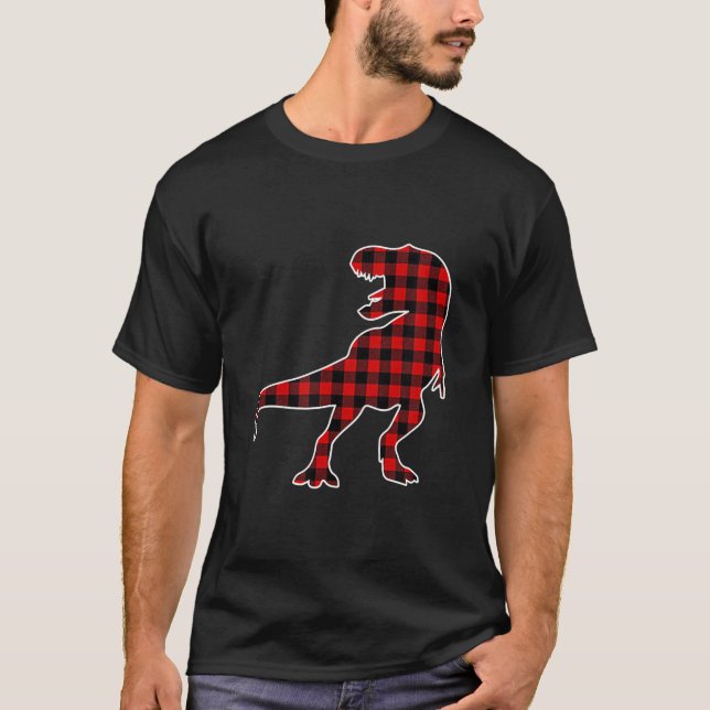Camiseta A Xadrez do Dinossauro Vermelho Buffalo Figurume D (Frente)