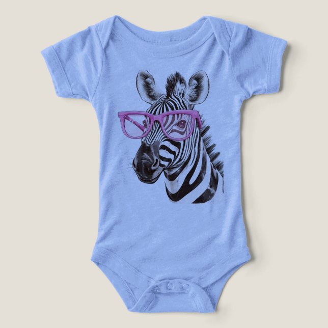 Camiseta A Zebra com Óculos Rosa (azul) (Design frontal)