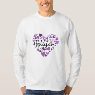 Camiseta Aaliyah, corações roxos