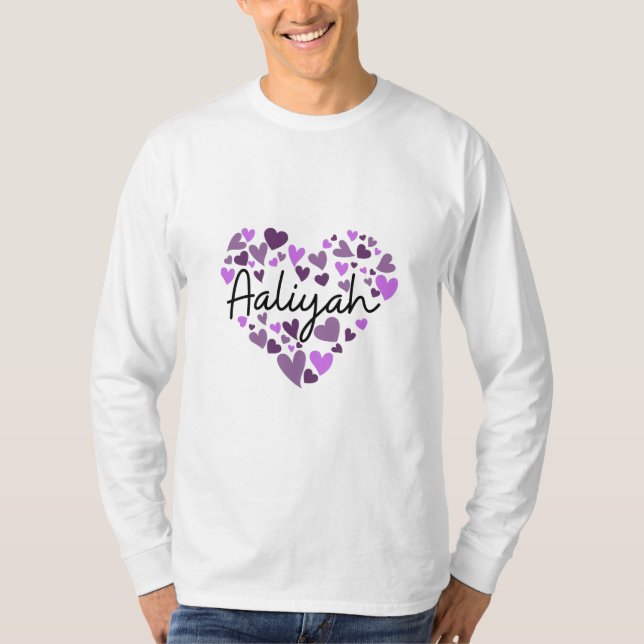 Camiseta Aaliyah, corações roxos (Frente)