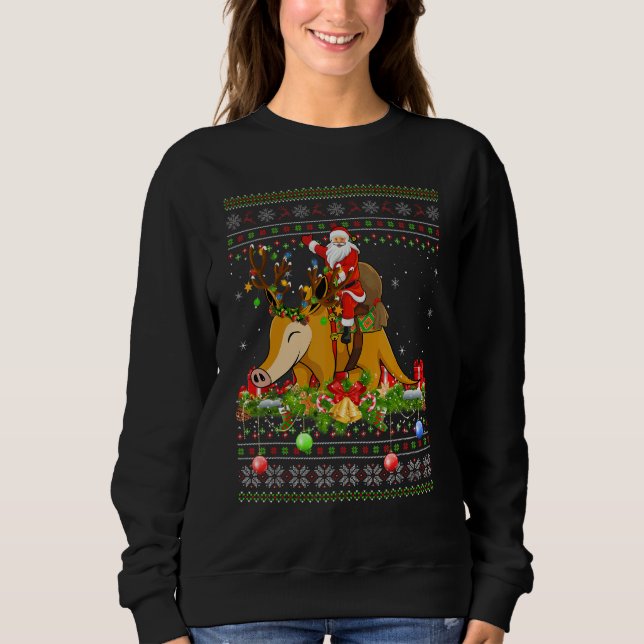 Camiseta Aardvark   Ugly Santa Riding Aardvark Christmas (Frente)