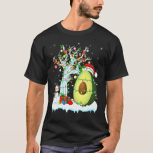 Camiseta Abacate Fruta Xmas Tree Lighting Santa Hat Avocado