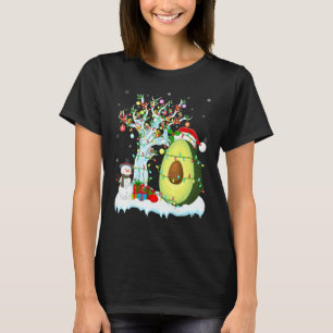 Camiseta Abacate Fruta Xmas Tree Lighting Santa Hat Avocado