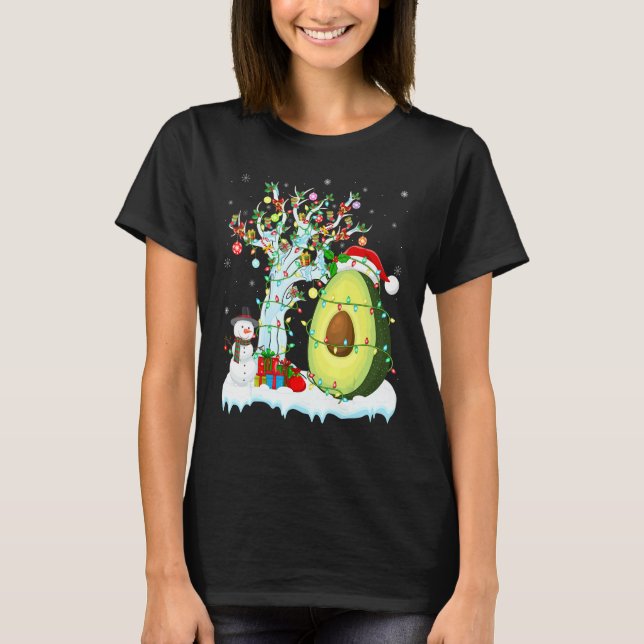 Camiseta Abacate Fruta Xmas Tree Lighting Santa Hat Avocado (Frente)