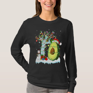 Camiseta Abacate Fruta Xmas Tree Lighting Santa Hat Avocado